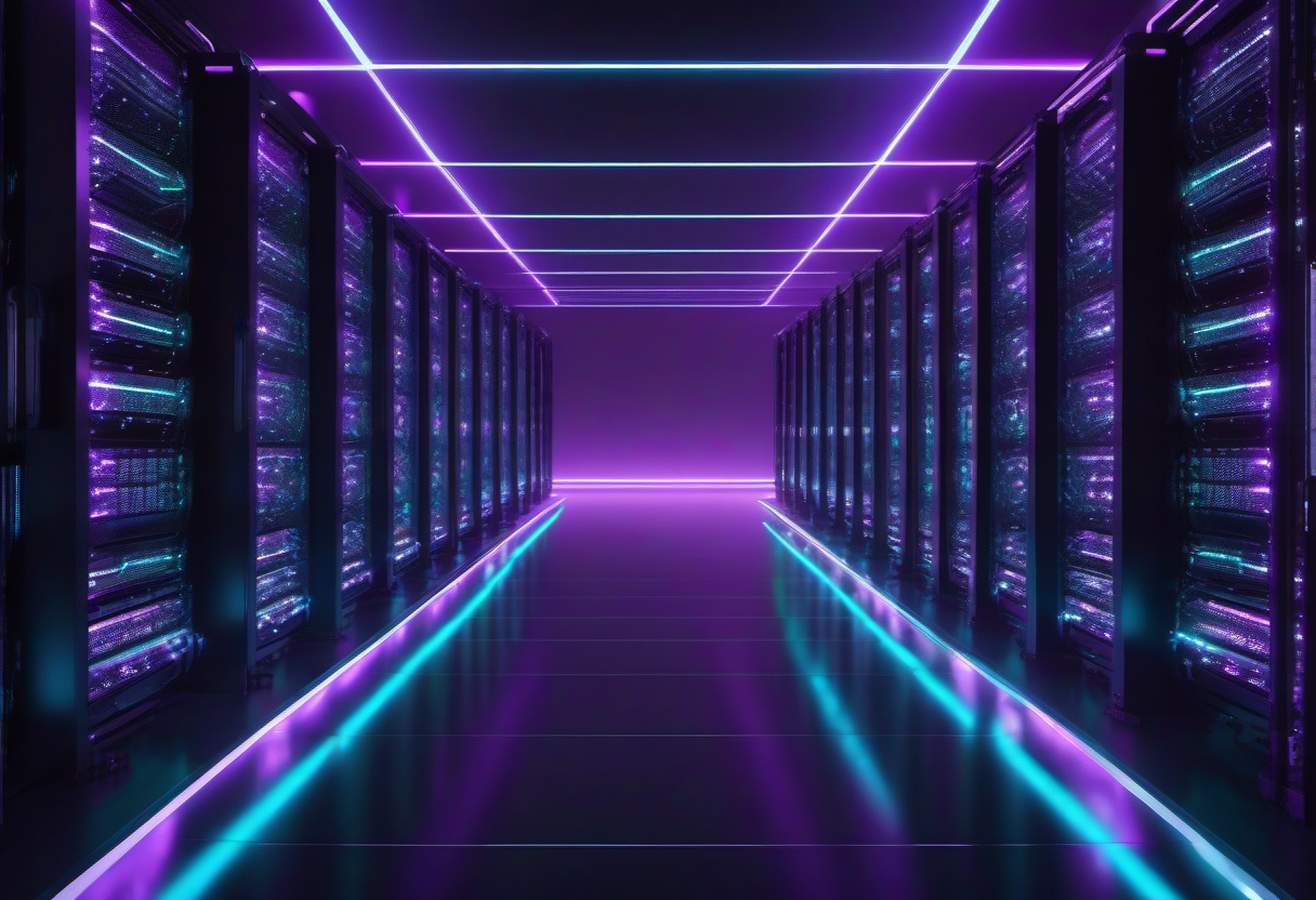 Futuristic AI supercomputer concept art representing a trillion-parameter MoE model with glowing crystalline compute nodes