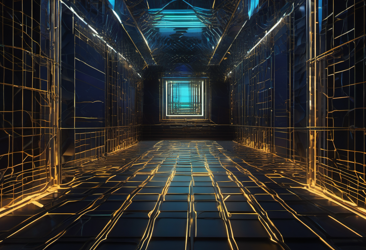 Abstract concept art: a single luminous control node forking into many thin decision paths over a dark lattice. Source: Generated with ComfyUI SDXL.