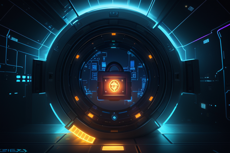 Open padlock above a glowing grid of tensor compute cores on a dark circuit field